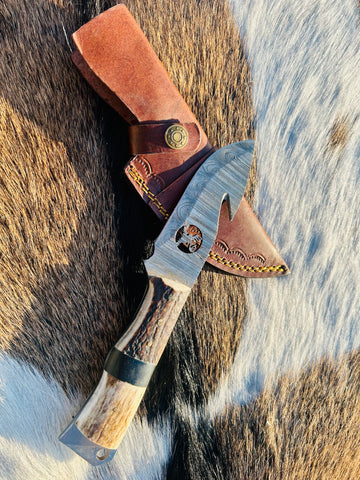 Premium Damascus Gut Hook Knife for Hunting